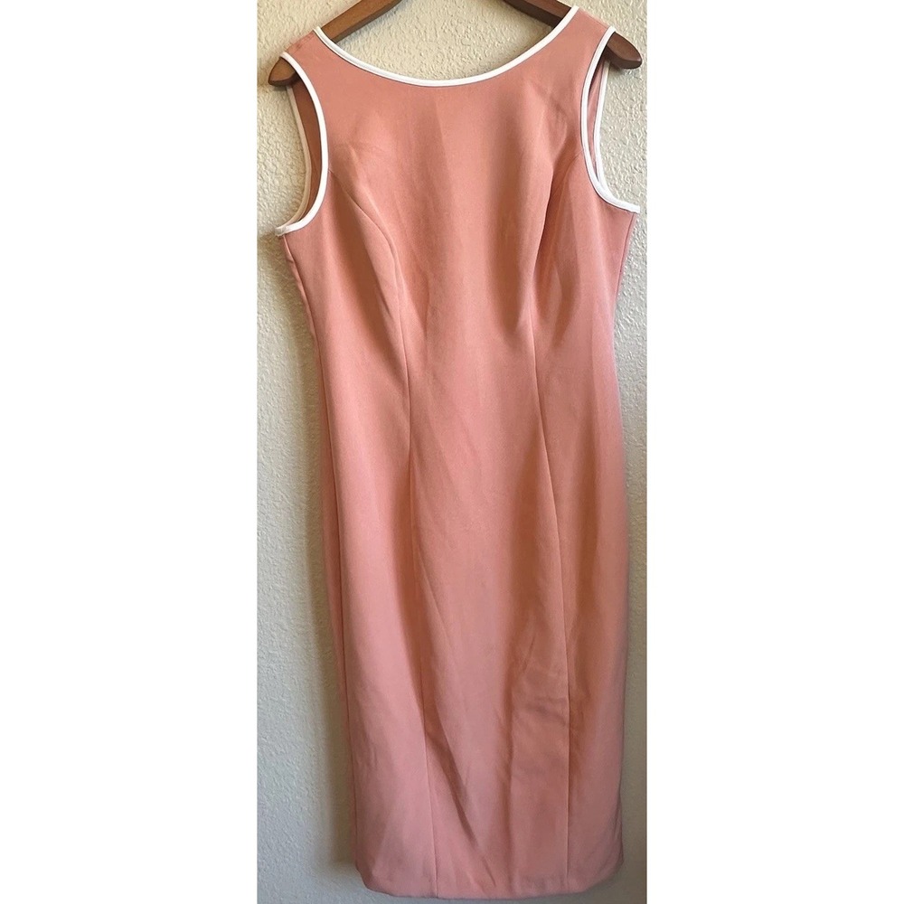 Eva Mendes New York & Company Coral Sheath Classy Maxi Lined  Dress White Trim 8